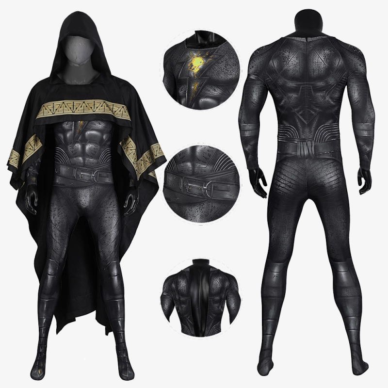 Black Adam Teth-Adam Costume Cosplay Suit with Cloak Unibuyplus