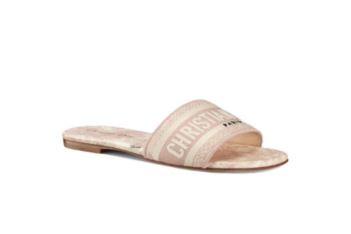 Dior Dway Slide Pink Toile de Jouy Embroidered Cotton