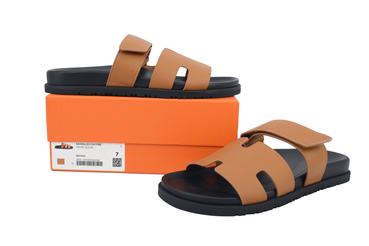 Hermes Calfskin Chypre Sandals Brown