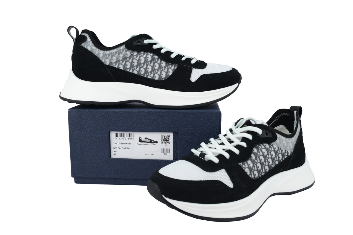Dior B25 Runner Black Suede White Technical Mesh Oblique Canvas 3SN259YUH_H960