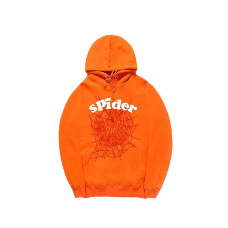 Sp5der Orange Hoodie with White Letters