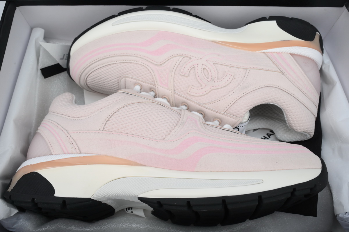 Chanel Fabric Laminated Low Top Sneakers Pink