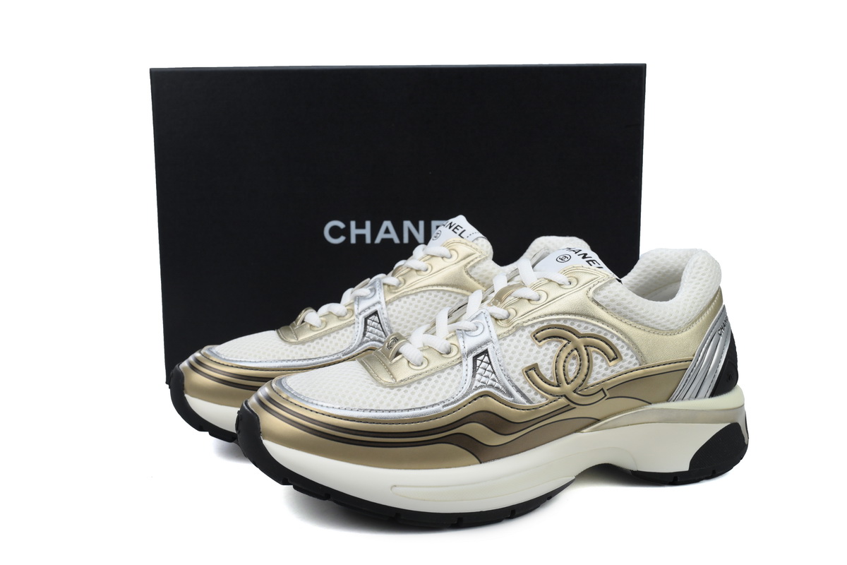 Chanel Fabric Laminated Low Top Sneakers Khaki