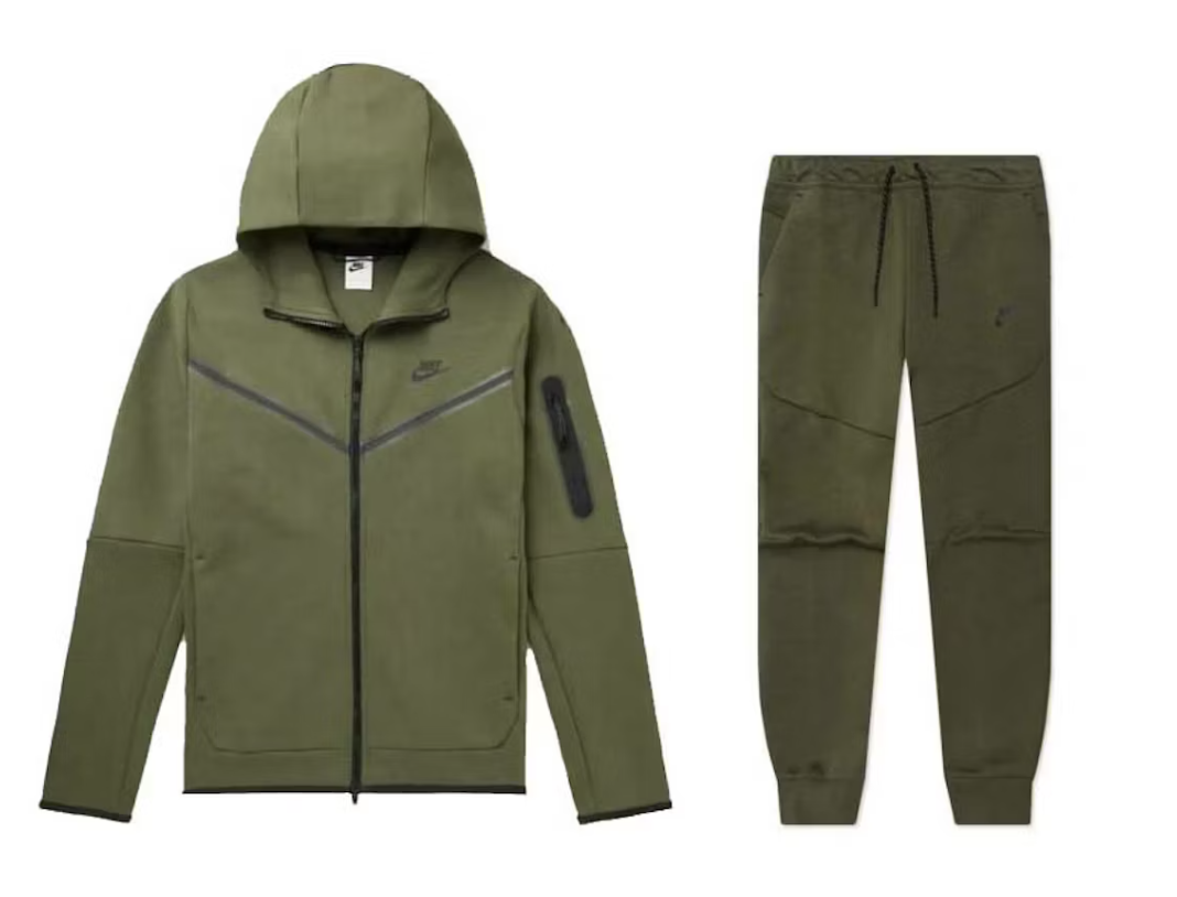 Nike Sportswear Tech Fleece Full Zip Hoodie Joggers Set Rough Green Black