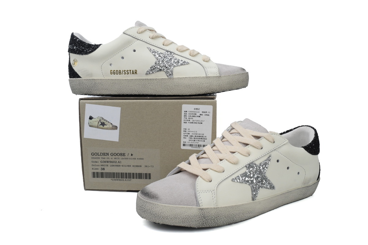 Golden Goose Super Star White Black Cream Silver Glitter