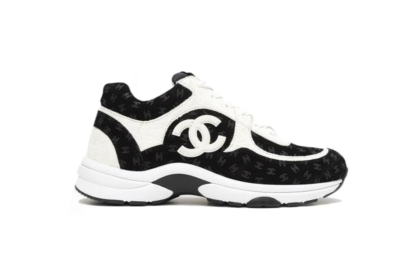 Chanel CC Embossed Logo Black White Suede - ogsneaker
