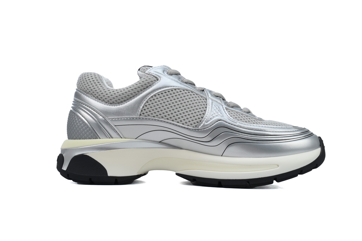 Chanel Fabric Laminated Low Top Sneakers Silver