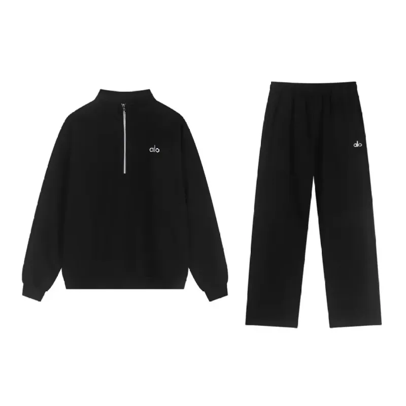 Alo Yoga Accolade 1/4 Zip Pullover Set Black