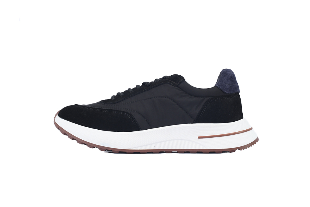 Loro Piana Week End Walk Suede-Trimmed Shell Sneakers Black