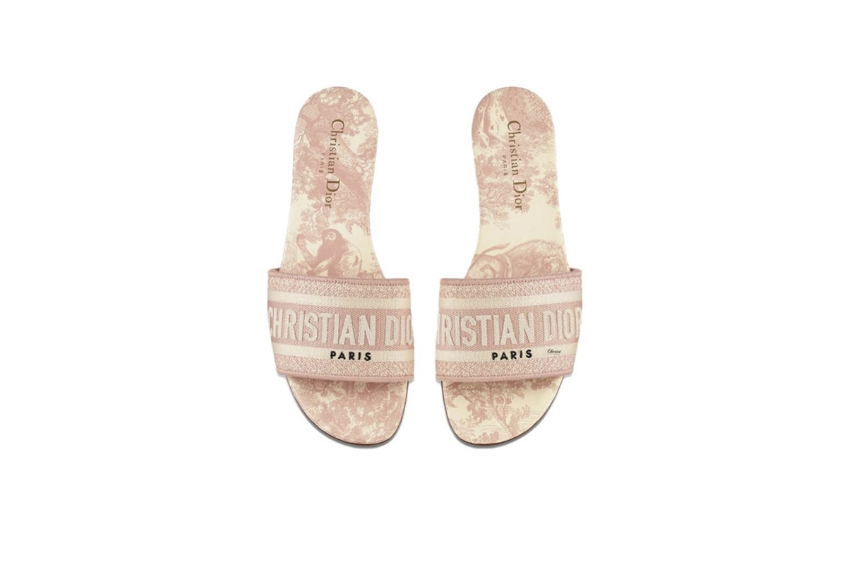 Dior Dway Slide Pink Toile de Jouy Embroidered Cotton