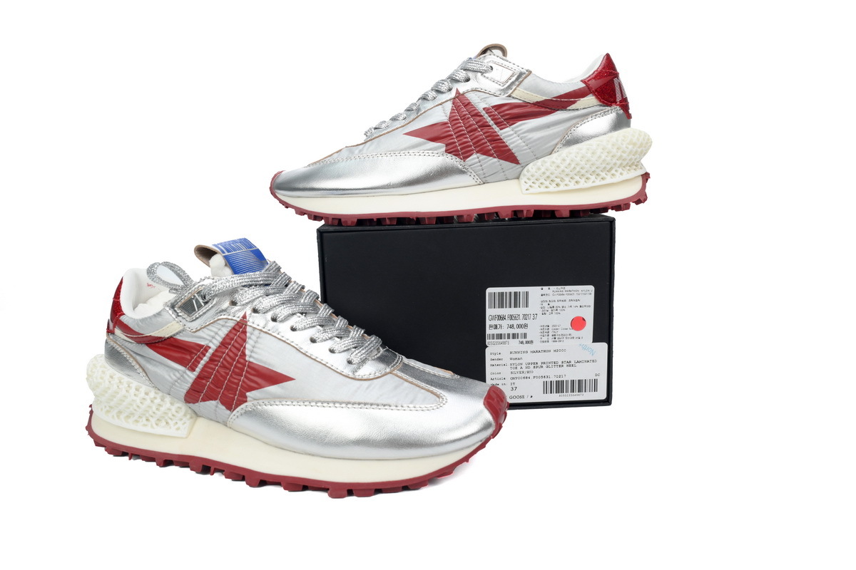 Golden Goose Marathon Shoes Red Silver