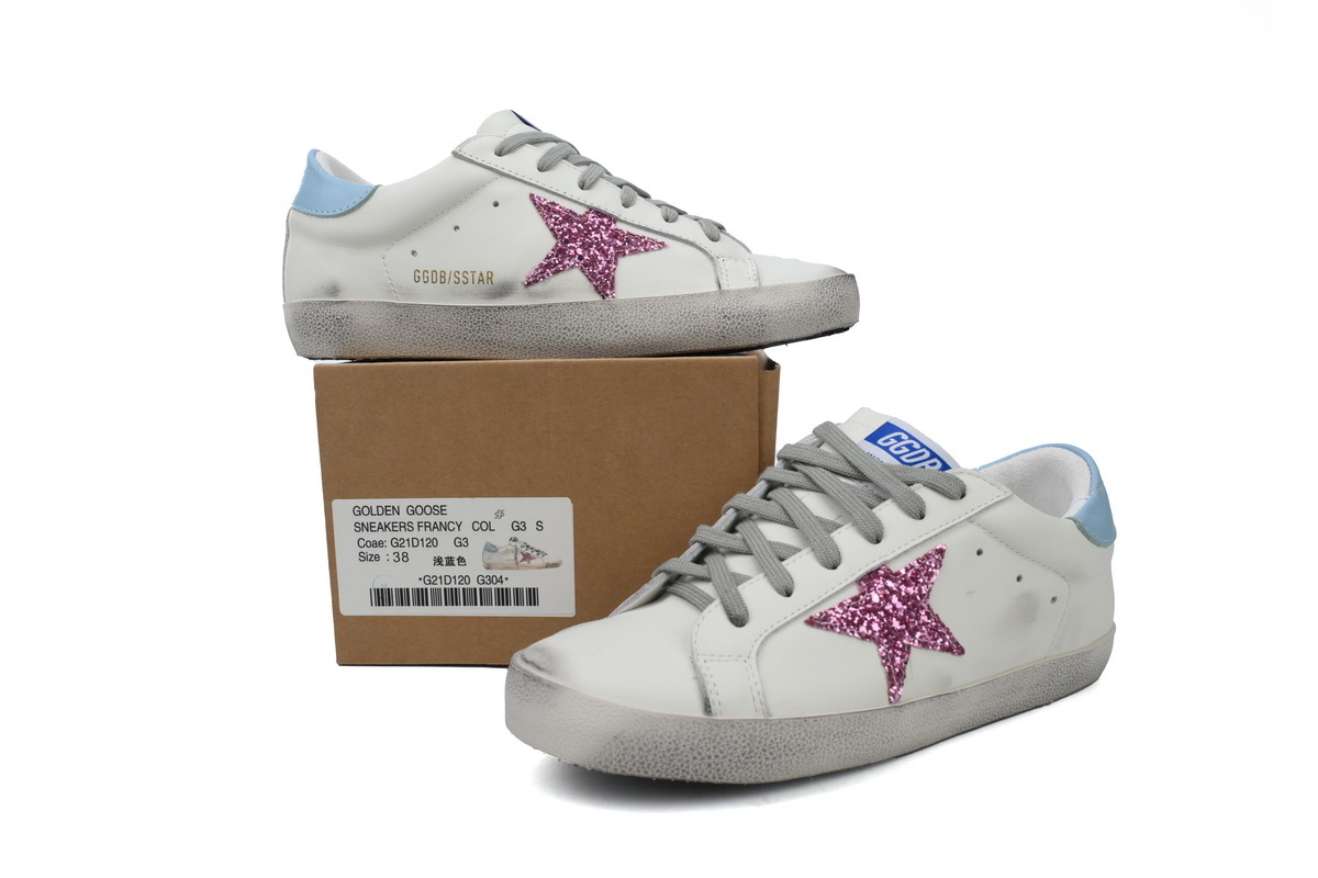 Golden Goose Super Star White Red Blue Heel Glitter