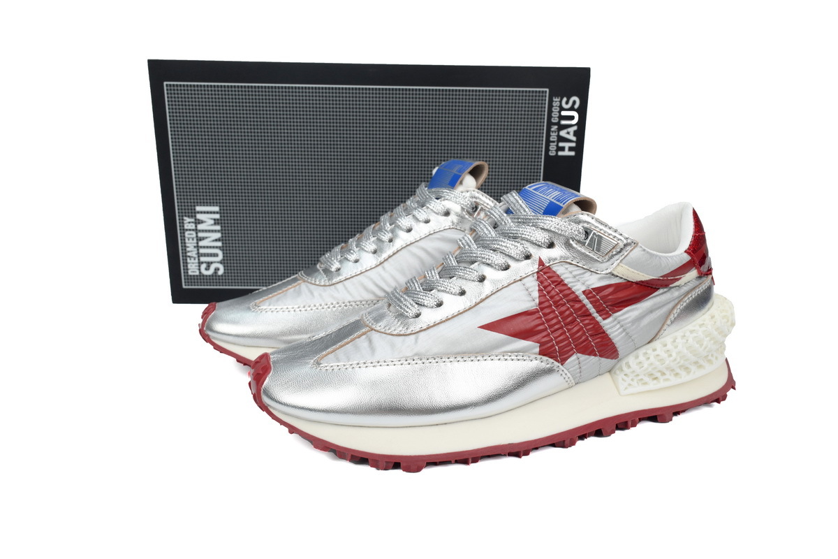 Golden Goose Marathon Shoes Red Silver