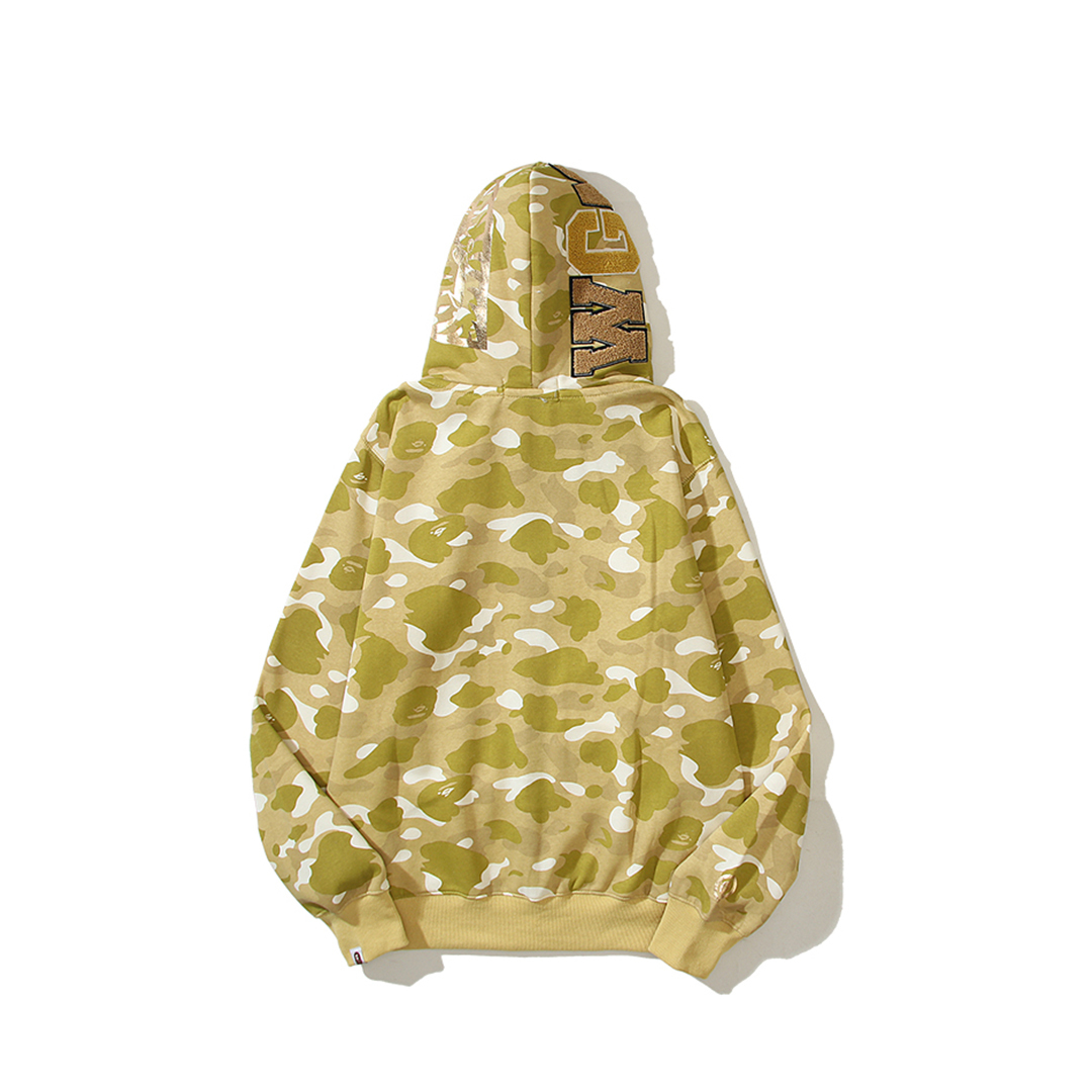 BAPE Hooded Shark Head Padded Camo Hoodie Yellow