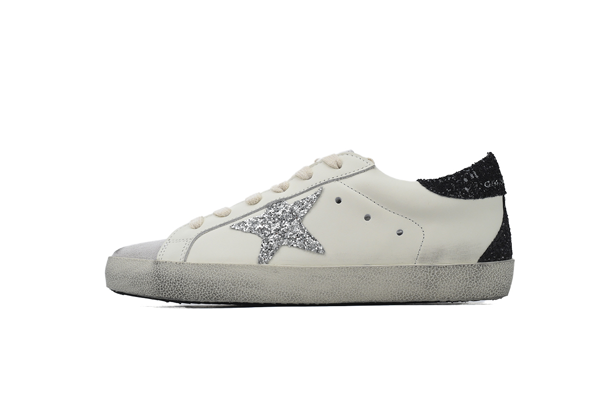 Golden Goose Super Star White Black Cream Silver Glitter