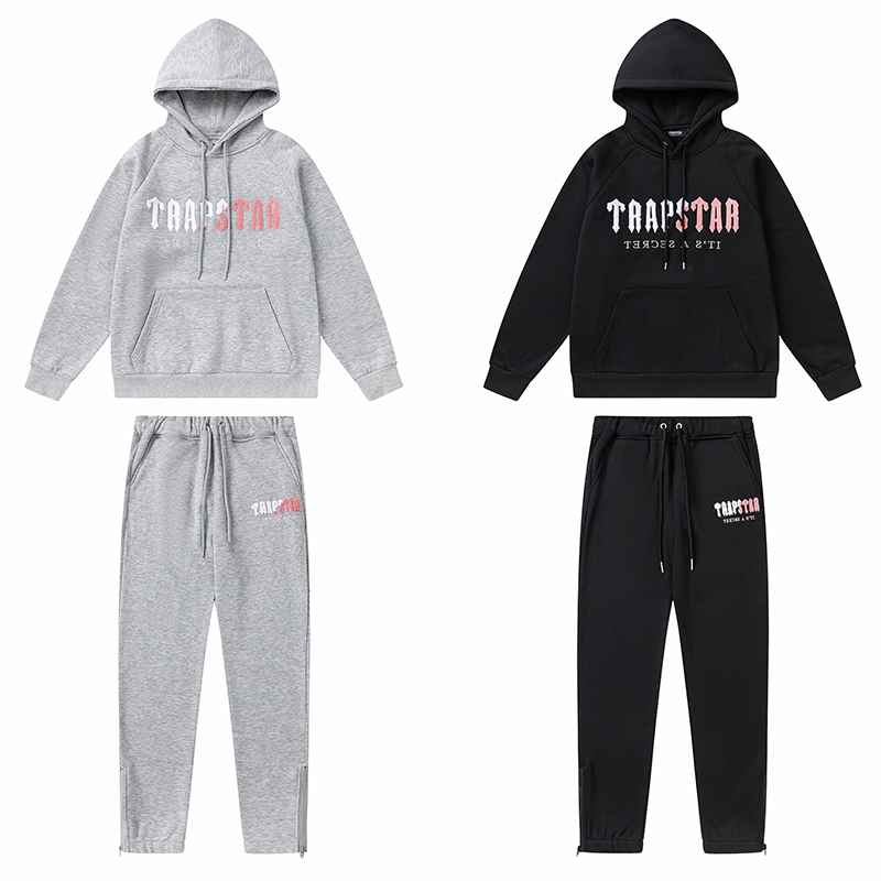 Trapstar Decoded Chenille Hoodie Tracksuit Black Grey Pink 8871