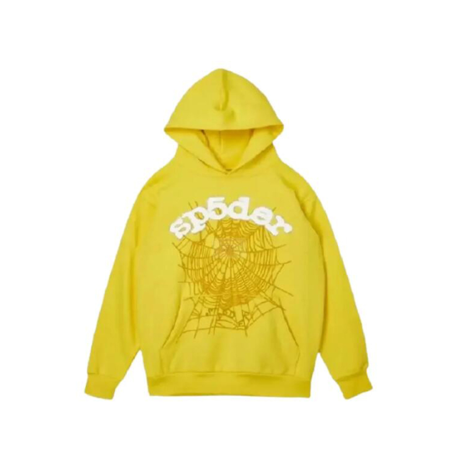 Sp5der White Letters Yellow Hoodie