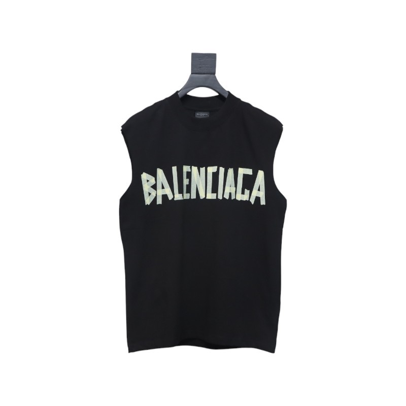 Balenciaga Logo Lettering Short Sleeve Vest Black