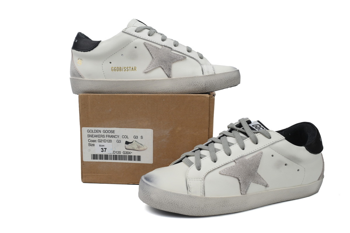 Golden Goose Super Star White Black Heel