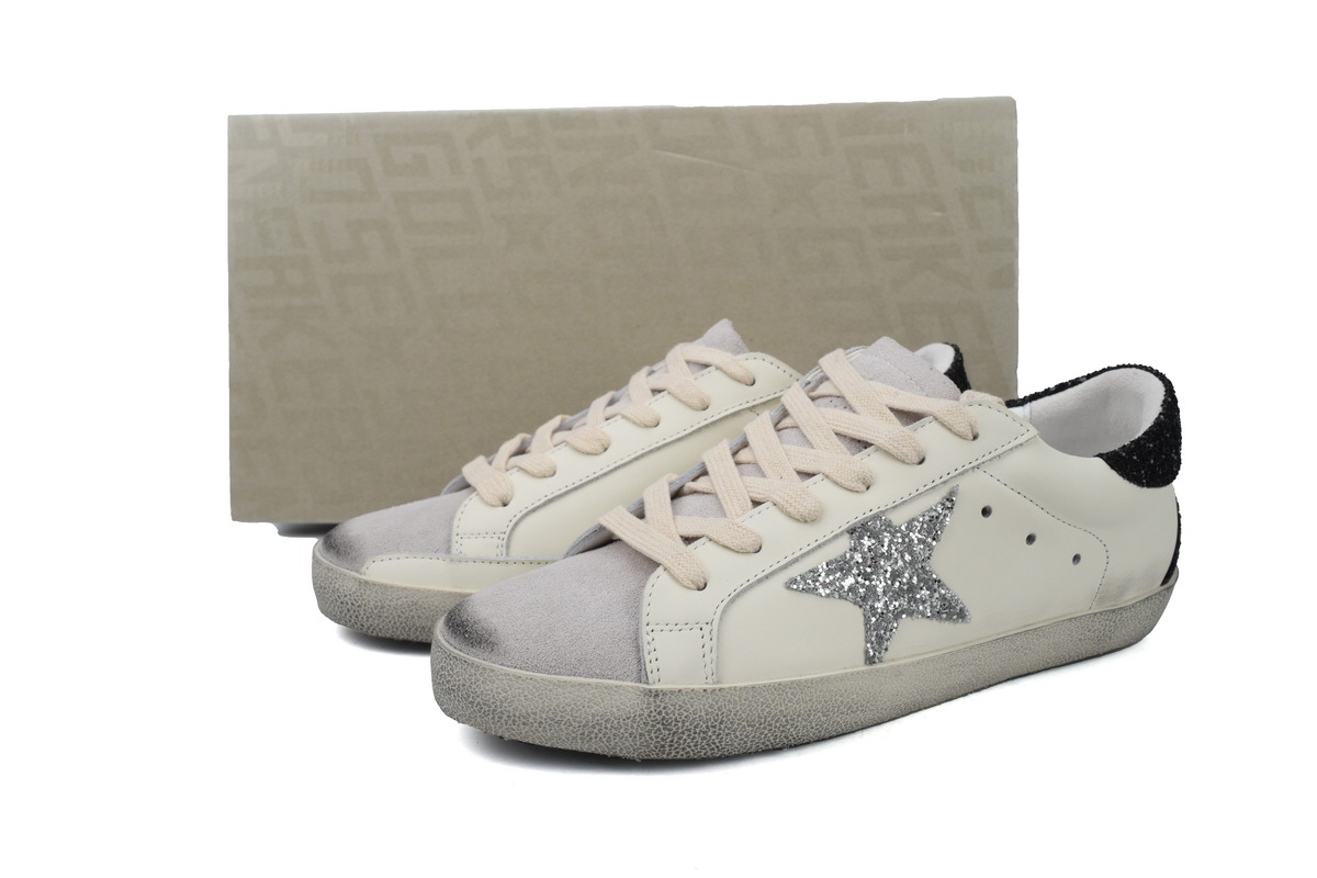 Golden Goose Super Star White Black Cream Silver Glitter