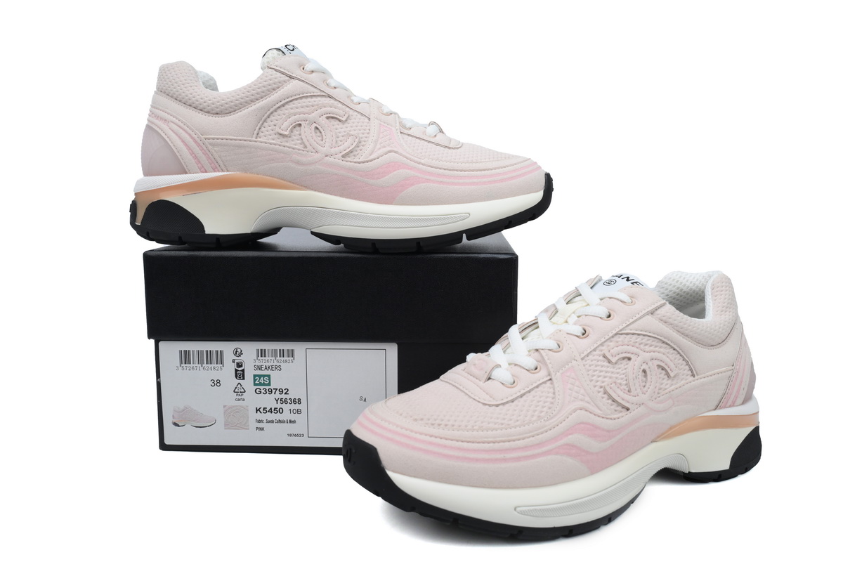Chanel Fabric Laminated Low Top Sneakers Pink