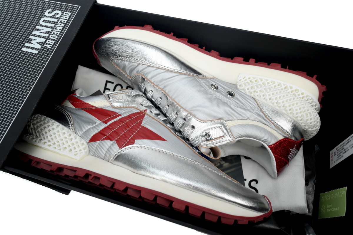 Golden Goose Marathon Shoes Red Silver