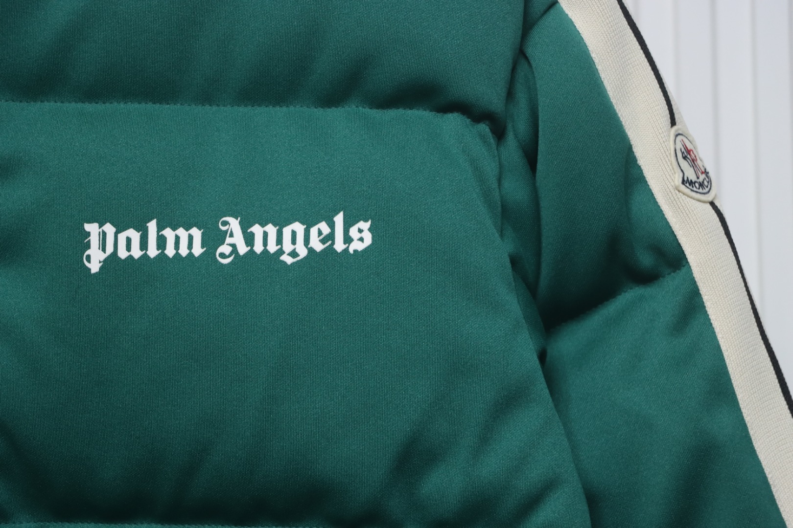 Moncler Palm Angels Striped Quilted Shell Down Jacket Green
