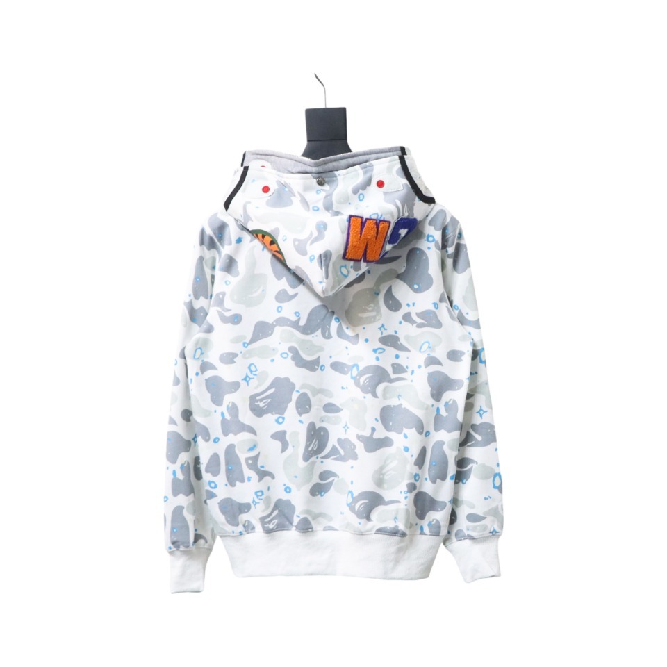 BAPE Double Hoody Shark Hoodie White Grey