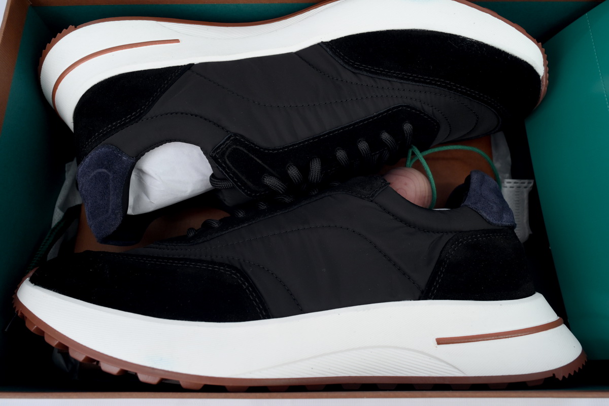 Loro Piana Week End Walk Suede-Trimmed Shell Sneakers Black