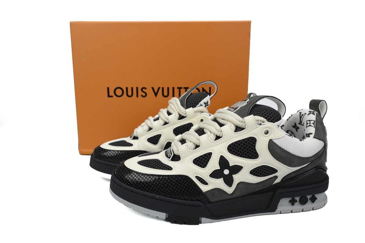 Louis Vuitton Leather Lace Up Fashionable Board Shoes Black Gray 1AC52M