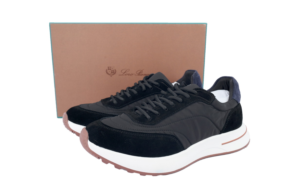 Loro Piana Week End Walk Suede-Trimmed Shell Sneakers Black