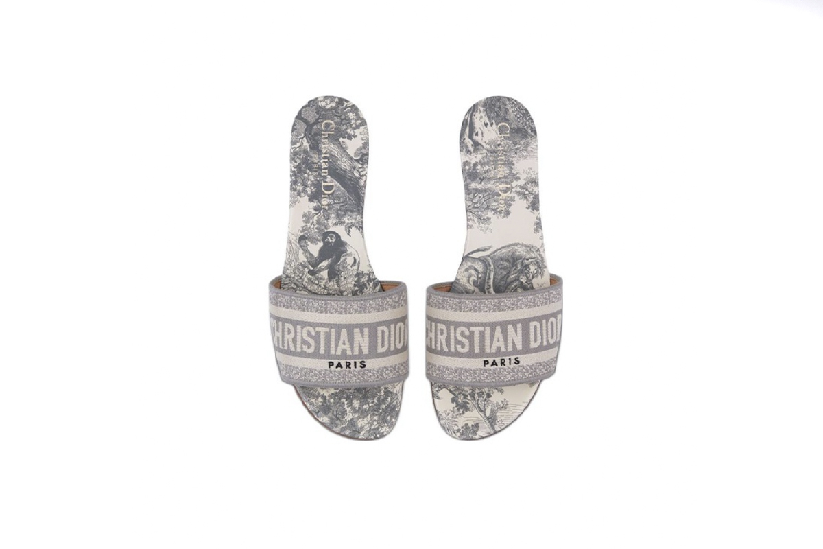 Dior Dway Slide Gray Toile de Jouy Embroidered Cotton