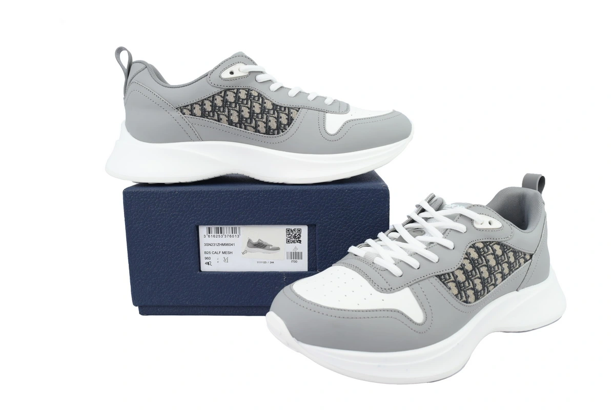 Dior B25 Runner Grey Smooth Calfskin Oblique Jacquard