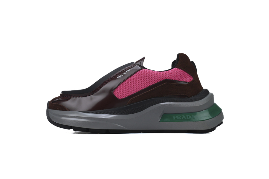 Prada Prada Brushed Leather Sneakers Bike Fabric Suede Garnet Peony