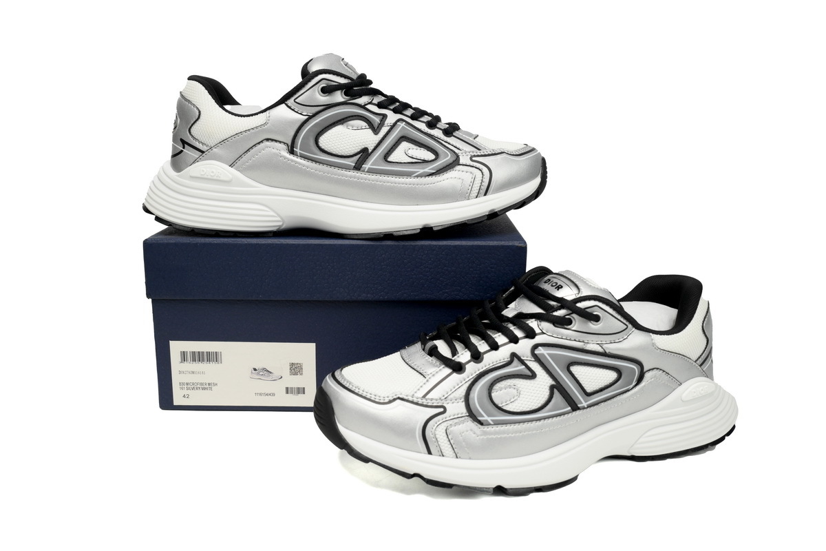 Dior Light Grey B30 Sneakers Black Silver 3SN279 ZMA1 6141