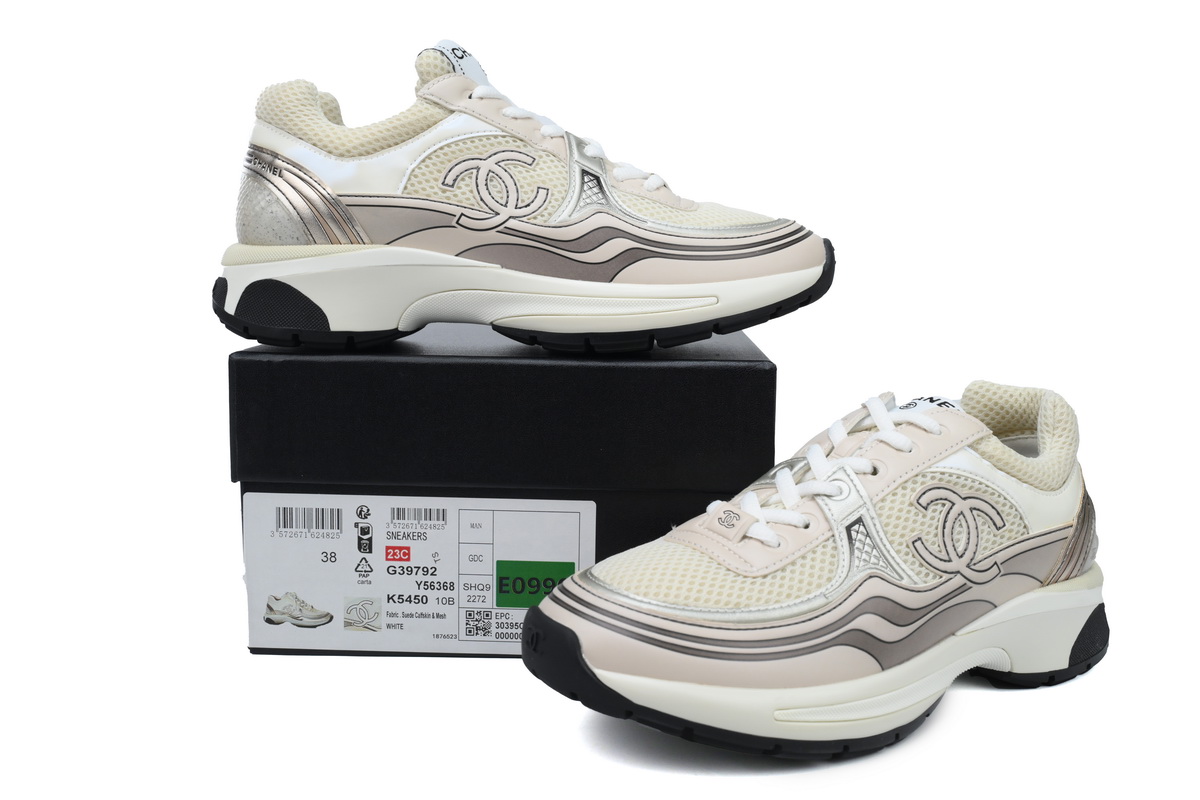 Chanel Fabric Laminated Low Top Sneakers Rose Gold