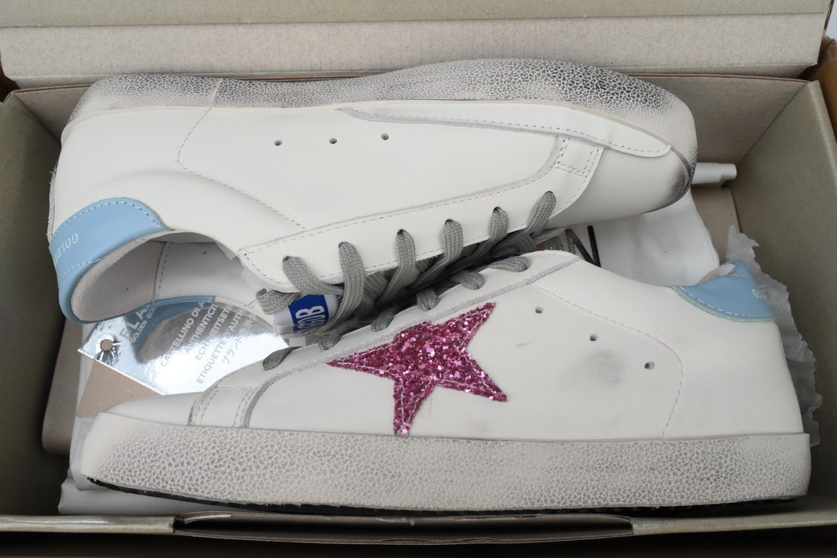 Golden Goose Super Star White Red Blue Heel Glitter