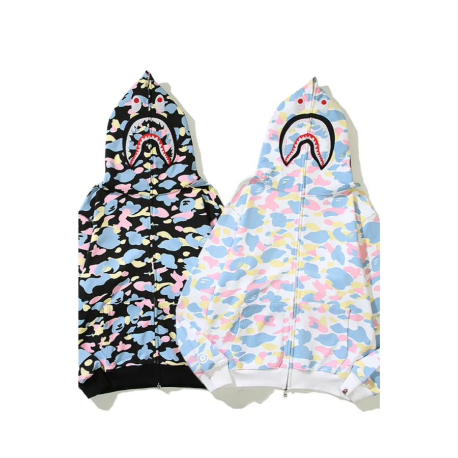 BAPE Camouflage Shark Head Hoodie Black & White