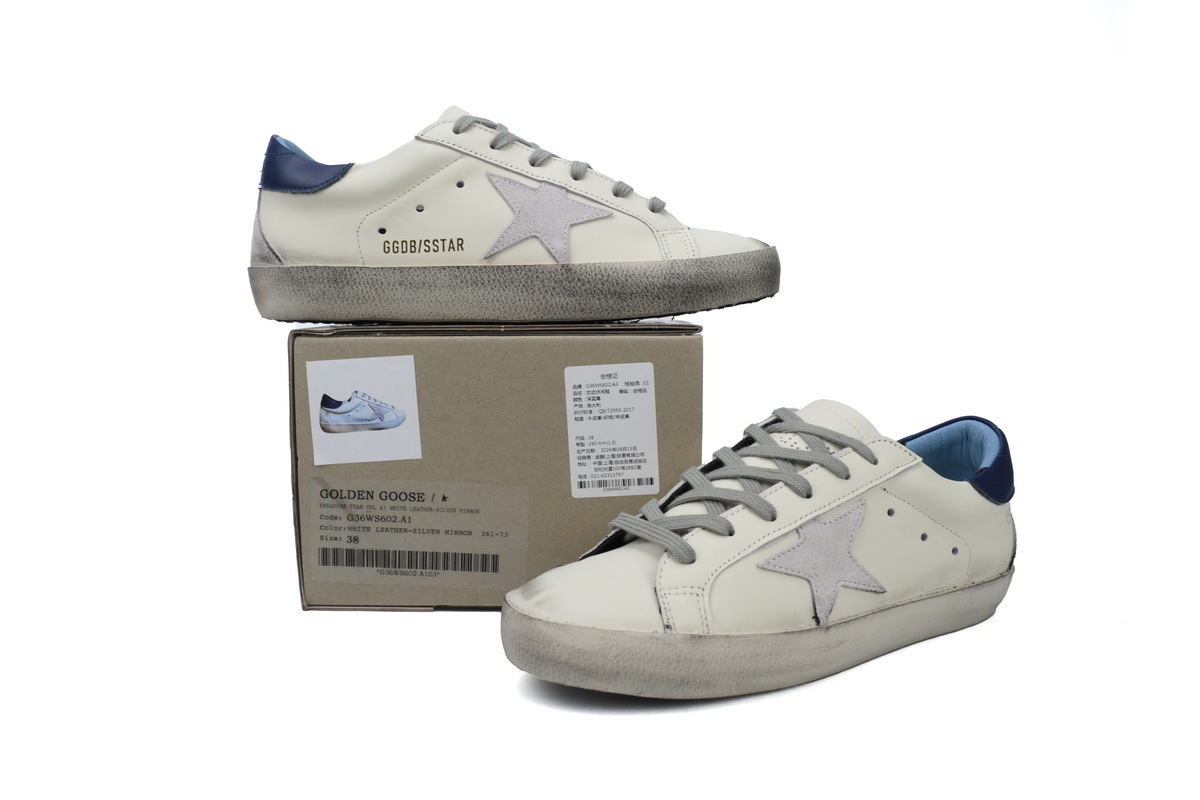Golden Goose Super Star White Dark Blue Heel