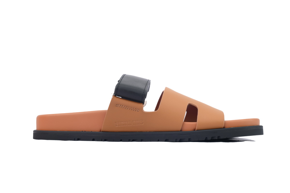 Hermes Calfskin Chypre Sandals Khaki Black