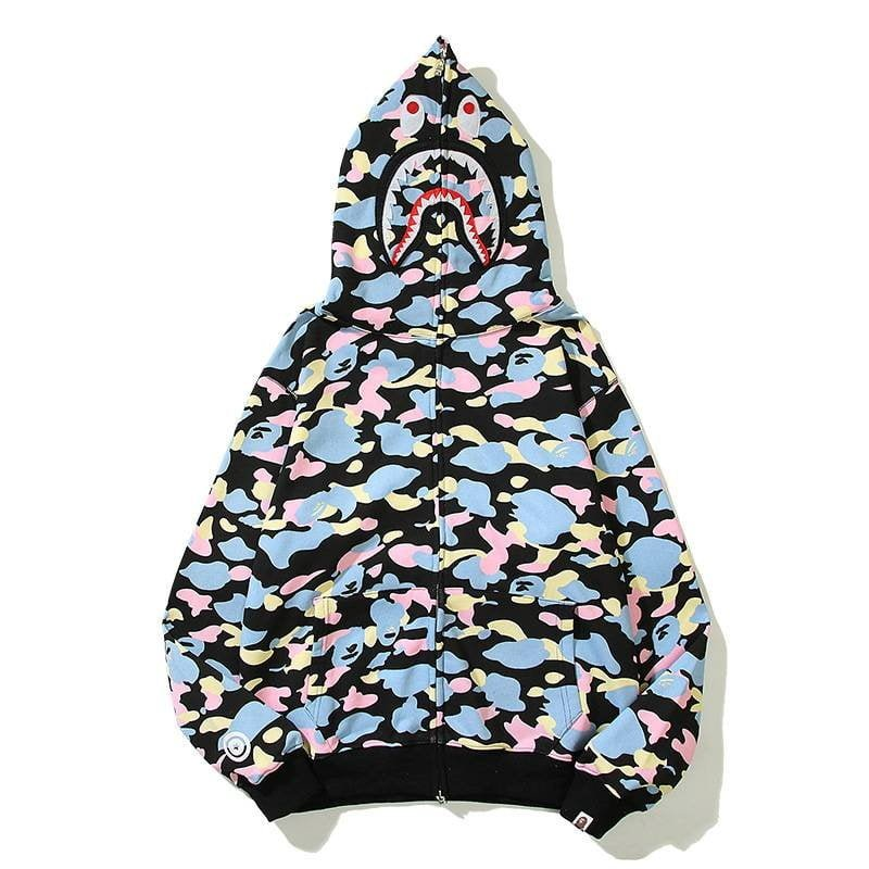 BAPE Camouflage Shark Head Hoodie Black & White