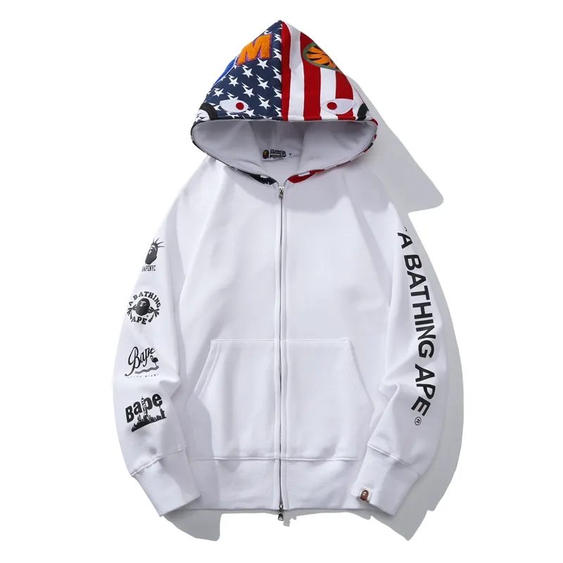 BAPE Full Zip Hoodie White Black 6936