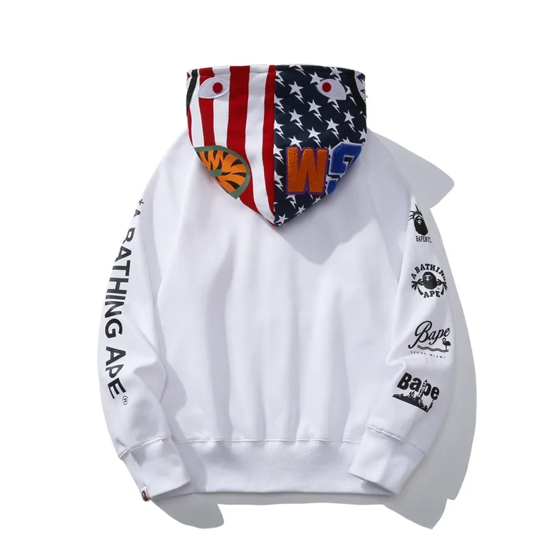 BAPE Full Zip Hoodie White Black 6936