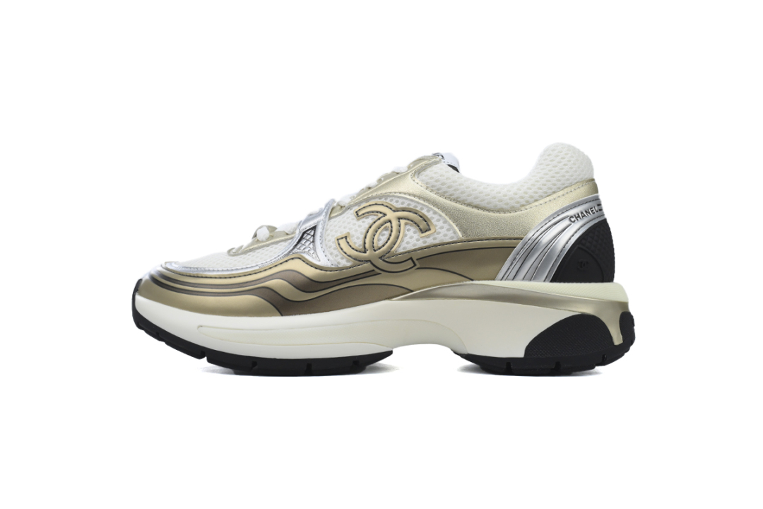 Chanel Fabric Laminated Low Top Sneakers Khaki
