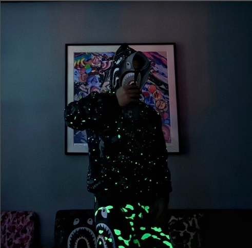 BAPE Space Camo Shark WGM Full-Zip Hoodie Black Glowing