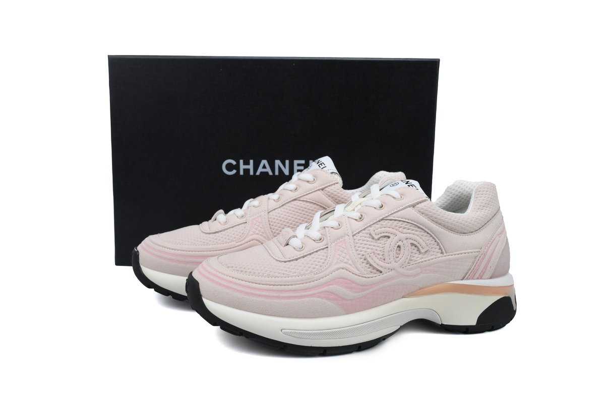 Chanel Fabric Laminated Low Top Sneakers Pink
