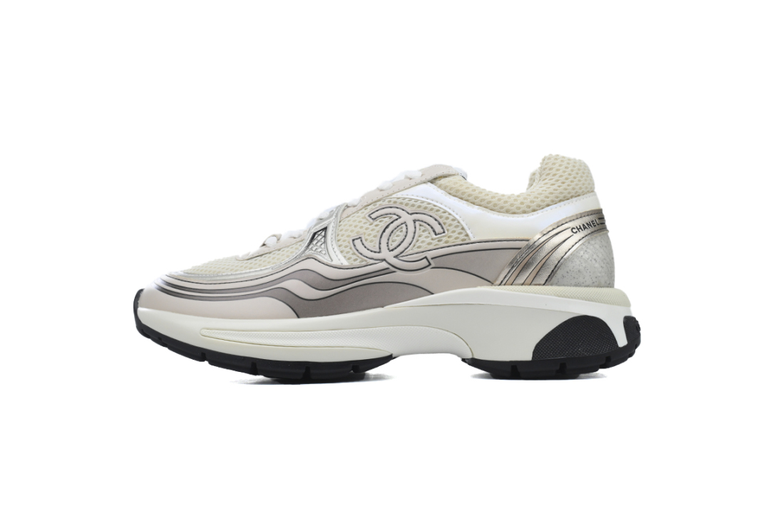 Chanel Fabric Laminated Low Top Sneakers Rose Gold