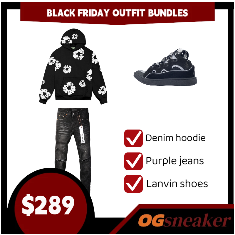 $289 for Any Denim hoodie+Any Purple jeans+Lanvin Leather Curb Triple Black
