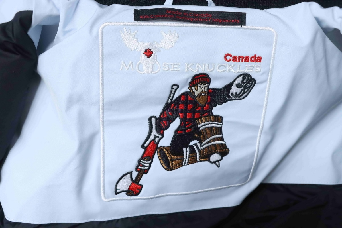 Moose Knuckles-Style Multi-Pocket Down Jacket Blue