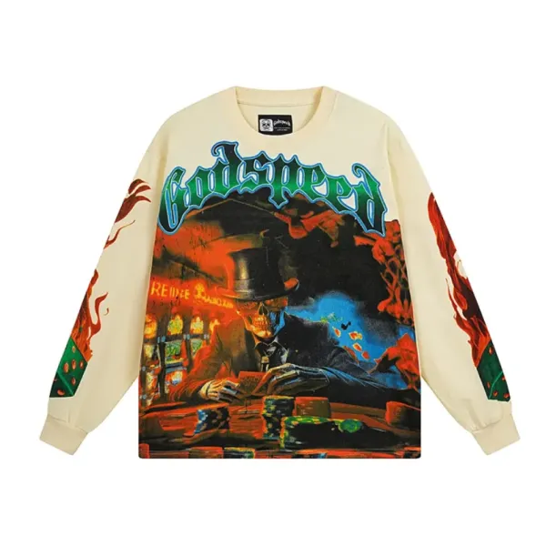 Godspeed Life’s A Gamble Long Sleeve T-shirt #3099 White/Apricot